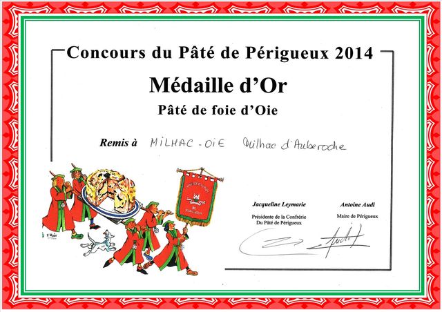 Médaille d'or au concours du Paté de Périgueux 2014